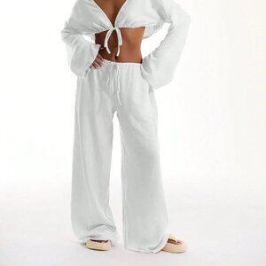 White Boho Elegant Women's Beach Trousers